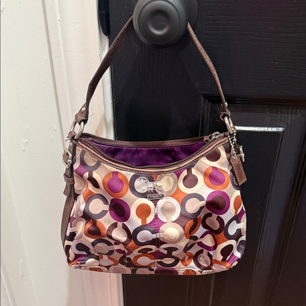 Coach Purple and Brown Patterned Shoulder Bag